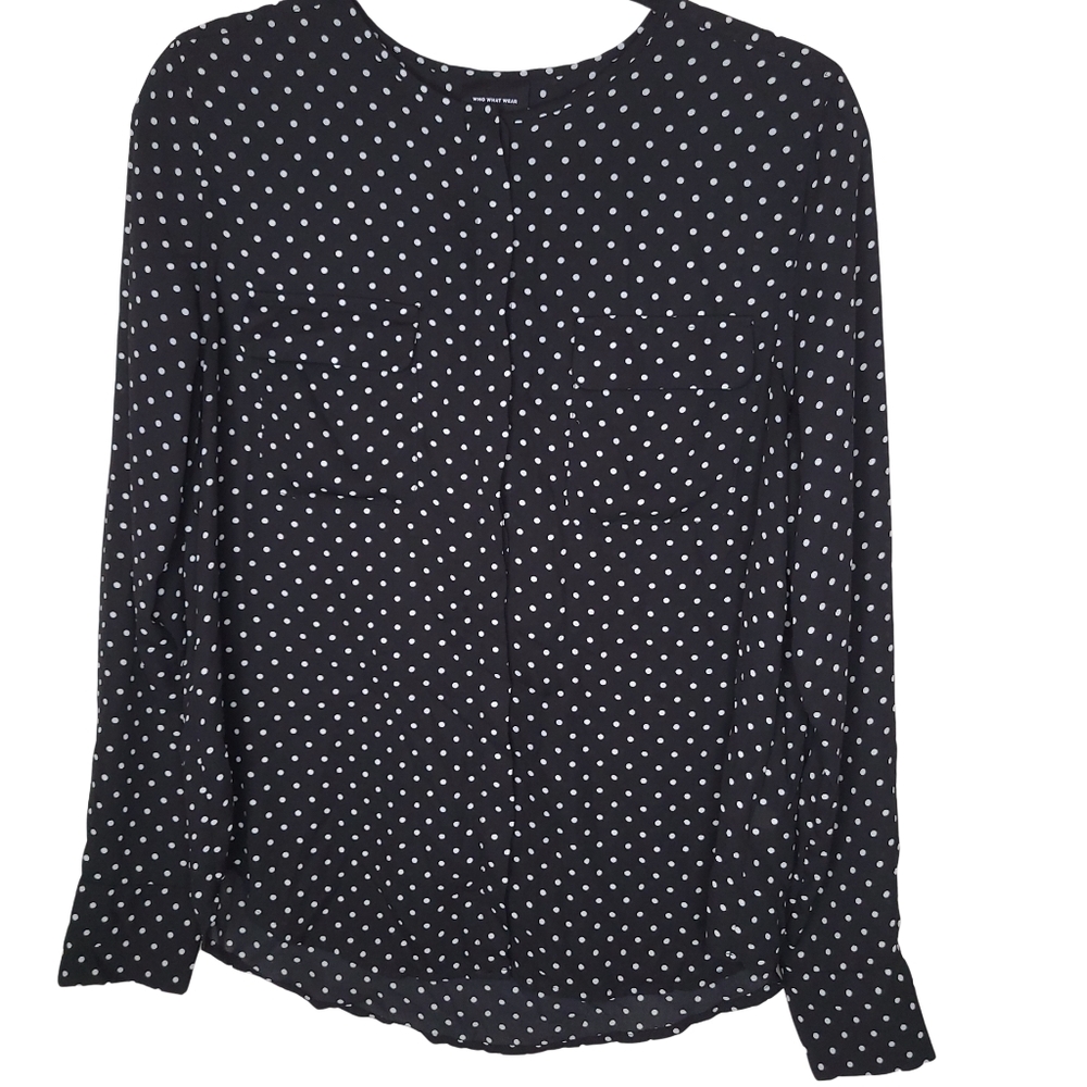 Who What Wear | Black Polka Dot Blouse sz med